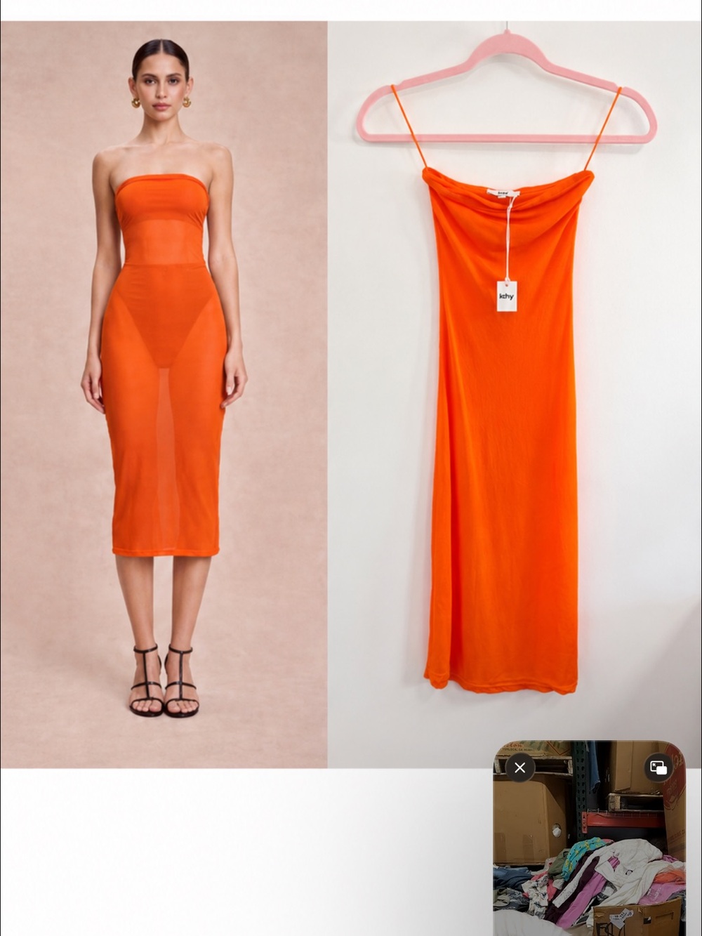 KHY Strapless Sheer Mesh Dress - Orange New